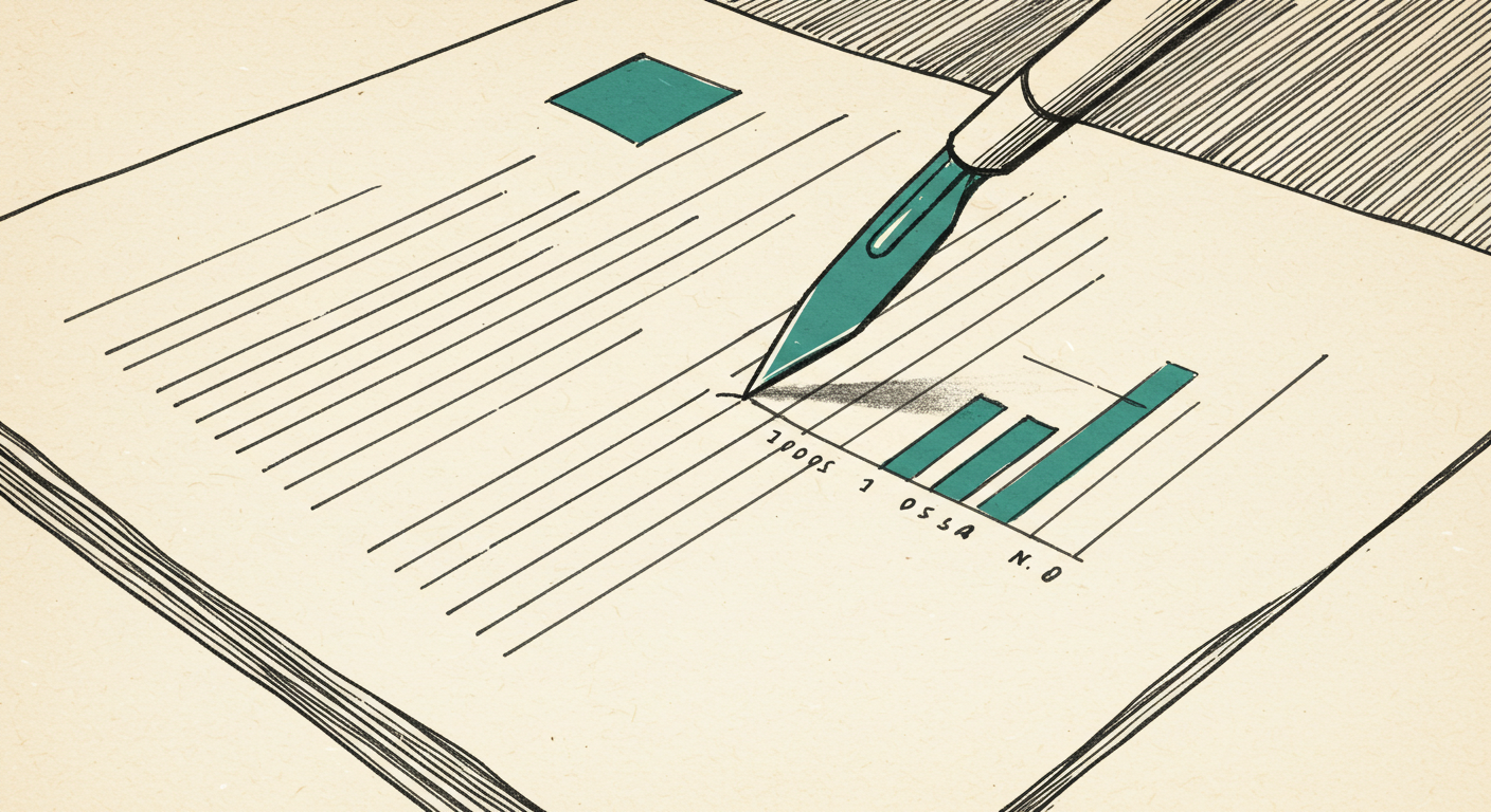 A scalpel lifting a single mark from a page while the surrounding lines and a small chart stay intact.